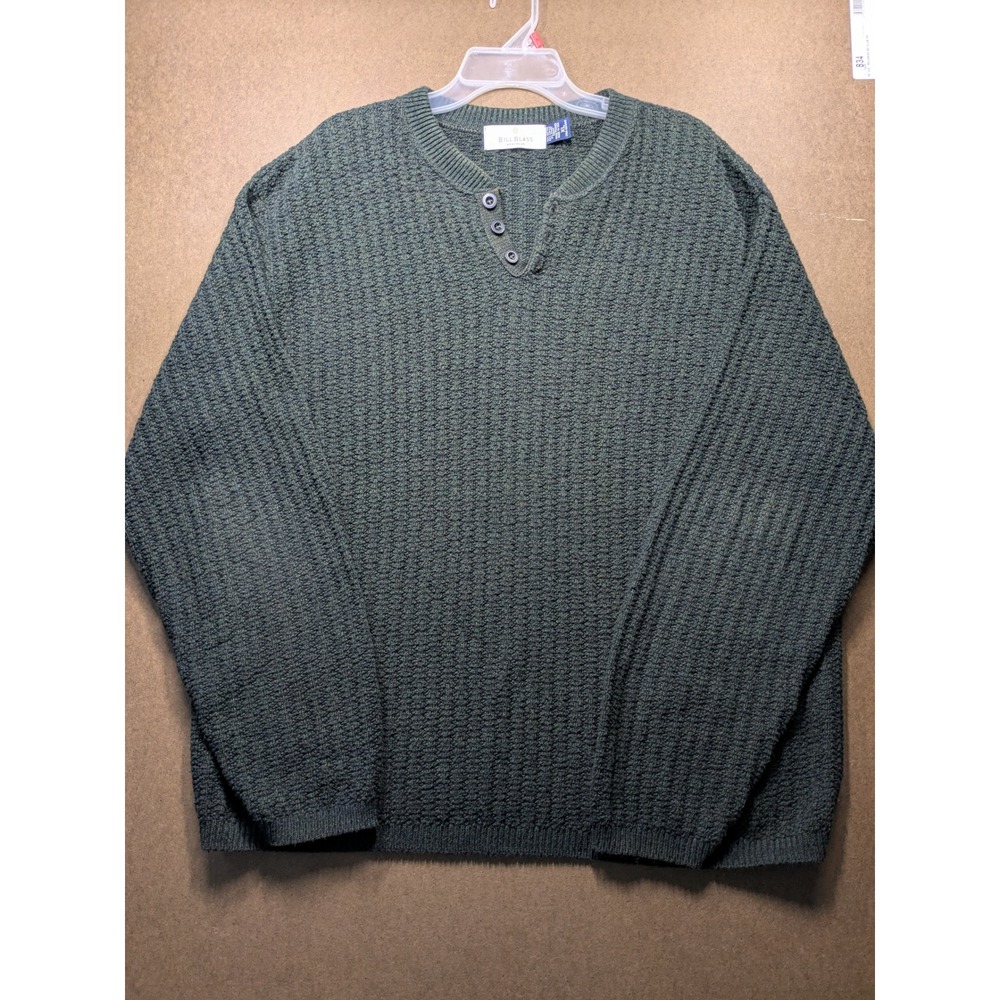 Bill Blass Menswear Henley Sweater XL Green Textured Cotton Blend Knit USA Made - Picture 2 of 8